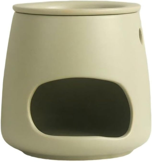 Matte Beige Ceramic Wax Melt Warmer with Speckled Finish, Tealight Candle Oil Burner for Essential Oils & Wax Melts, Minimalist Aromatherapy Diffuser for Bedroom Modern Home Decor (Green) by Unknown