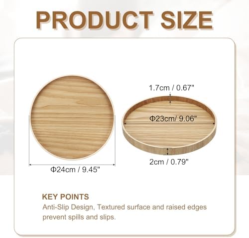Wooden Serving Tray Round Wood Serving Tray Decorative Platter, 9.5 Inch Fit for Home Decor Kitchen Coffee Table Candle Holder, (Light Brown) - Image 2