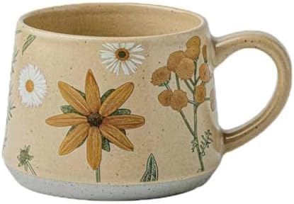 16OZ Ceramic Coffee Latte Mug, Cute Cup for Women, Ideal for Green Tea or Coffee,Hand Painted Floral Design Pottery Mug (sunflower) by Unknown
