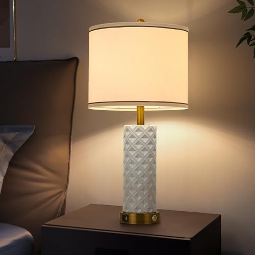 Set of 2 Table Lamp for Living Room Bedroom Farmhouse,26'' Touch Control Bedroom Ceramic Lamps 3-Way Dimmable Bedside Lamps with USB A+C Ports Linen Shade for Home(2 Bulbs Included) - Image 6