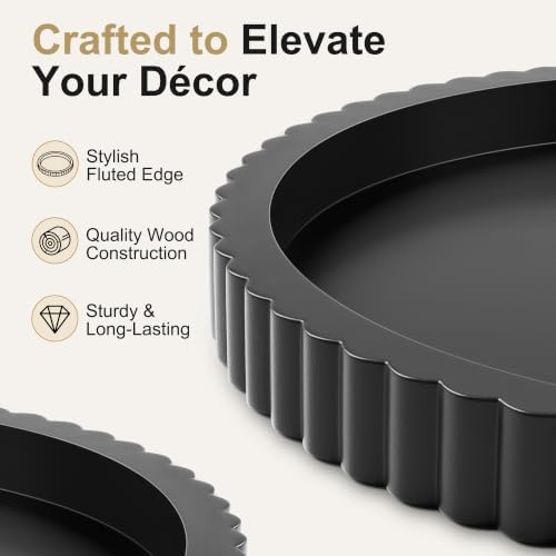 FGU Round Wood Decorative Trays for Coffee Table Home Decor, Black - Image 3