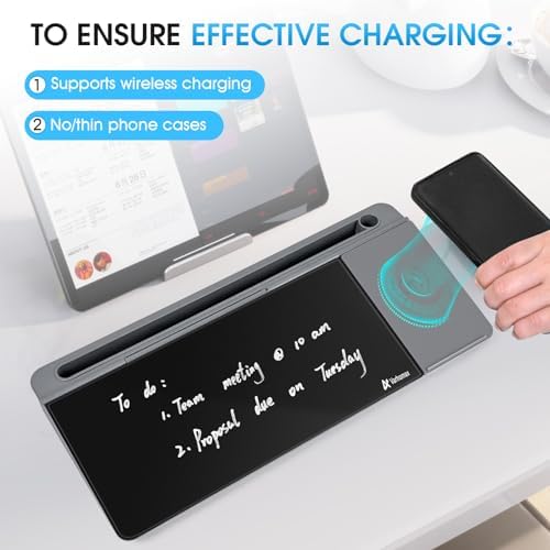 Varhomax Glass Desk Whiteboard with Wireless Charger, Desktop Organizer - Image 3