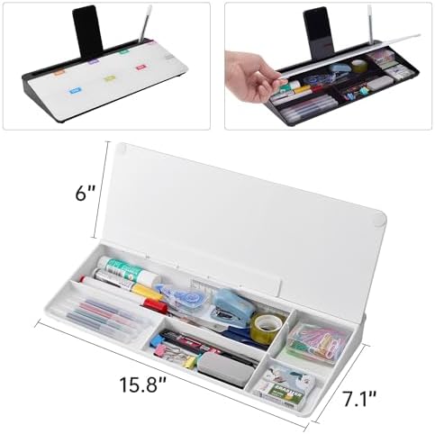 TSJ OFFICE Whiteboard Weekly Dry-Erase-Board - Desktop White Board Calendar Desk Organizers with Accessories Computer Keyboard Stand with Drawer, for Office, Home, School Supplies - White Calendar - Image 4