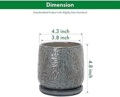 D'vine Dev Embossed Leaves Ceramic Planter, 4 in, Graphite Blue, 27-A-Z-9 - Image 3