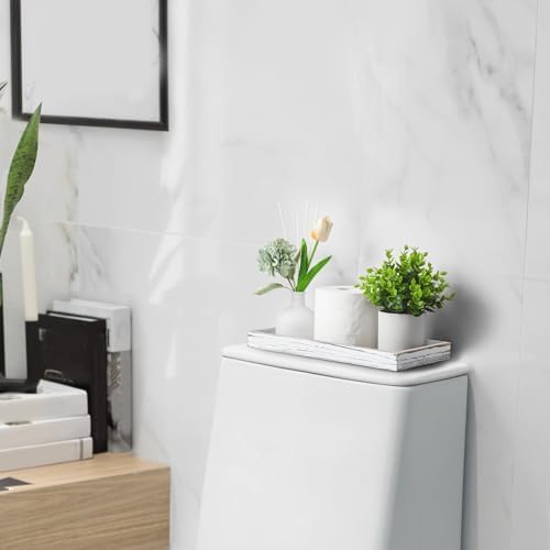 ALELION 13" White Bathroom Vanity Tray for Counter - Wood Decorative Tray for Toilet Tank Makeup Perfume Jewelry Catchall Table - Wooden Kitchen Countertop Organizer for Soap Dispenser - Image 2