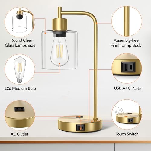 QiMH Set of 2 Industrial Table Lamps, Glass Desk Lamp for Living Room - Image 5