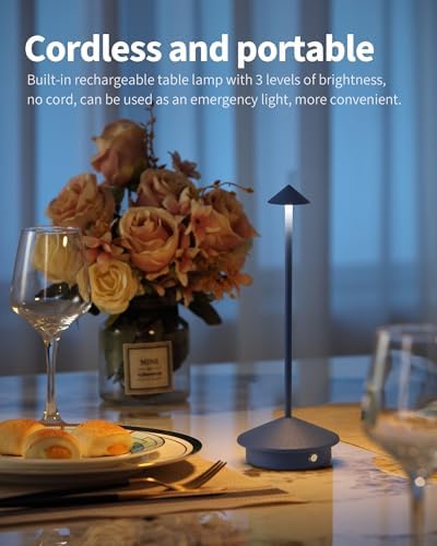 Modern Cordless Table Lamp Set of 2, Blue Portable LED Desk Lamps - Image 2