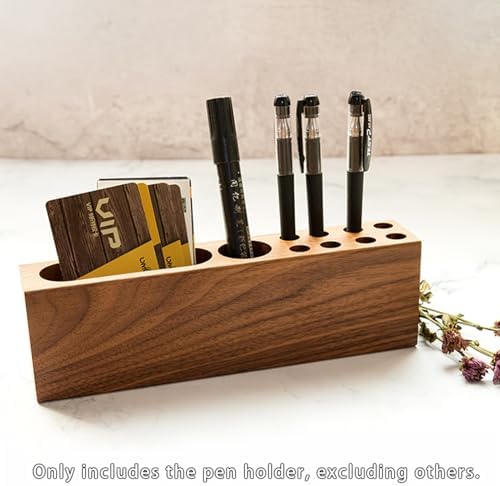 LiTY Pen Holder for Desk, Acacia Wooden Pencil Stand, Solid Wood Business Card Holder, Fountain Pen Organizer, Minimalist Aesthetic Office Stationery Desk Decor - Image 5