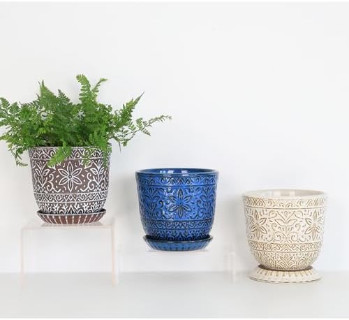 Gepege Ceramic Plant Pots, 6 Inch Indoor Planters with Drainage & Saucers - Image 6