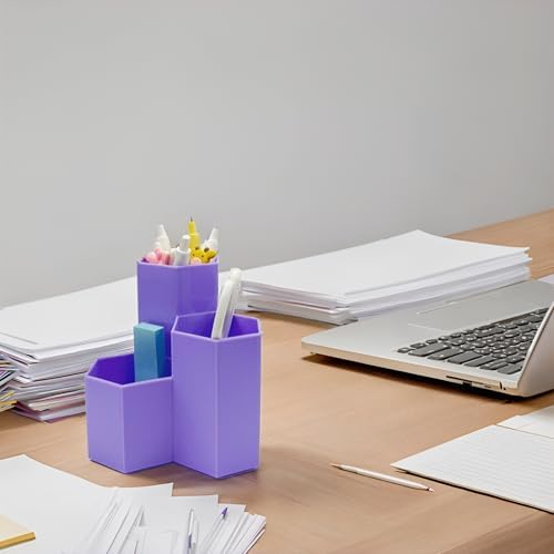 Pencil Organizer Pen Holder for Desk Pens Cup Small Desk Organizer Cute Pen Holder for Office,School and Home (Purple, Triangular) - Image 3
