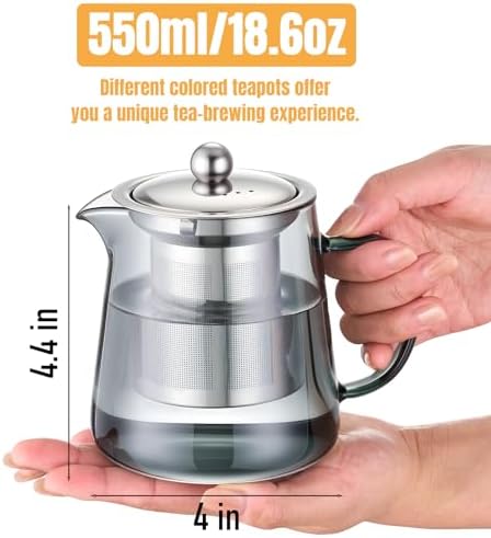 PARACITY Clear Teapot, Glass Kettle with Infuser, Tea Maker, 18.6 oz, Black - Image 2