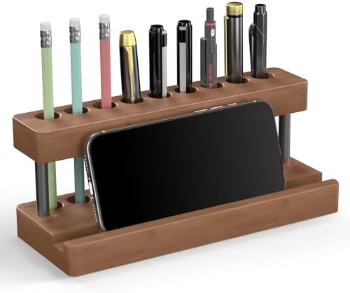 Wooden Pen Holder for Desk, Solid Wood Pen Display Stand with 9 Slots by Cewomuc