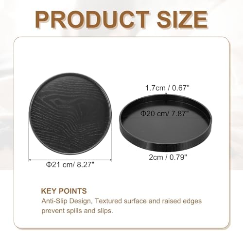 Wooden Serving Tray Round Wood Serving Tray Decorative Platter, 8.3 Inch Fit for Home Decor Kitchen Coffee Table Candle Holder, (Black) - Image 2