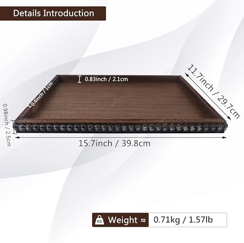 FramePro Decorative Tray 12x16 Rectangular Wood Beaded - Brown Serving Tray for Living Room, Coffee Table, Kitchen or Farmhouse Display - Image 3