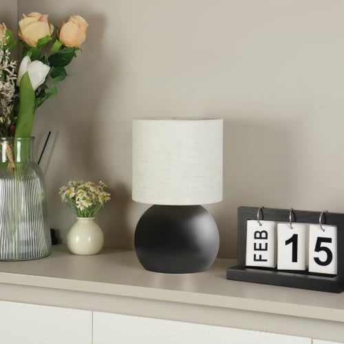 Modern Black Small Table Lamp with Cotton Linen Shade, 6.2×6.2×10.4 inch LED Desk Light, One-Button Switch for Bedroom, Living Room, Nightstand, Includes Warm Light Bulb by LAMP