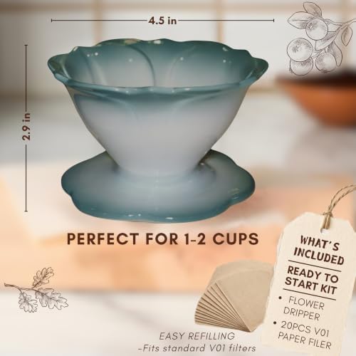 Ceramic Pour Over Coffee Dripper Flower Shape V60-01 (Jade) - Image 2