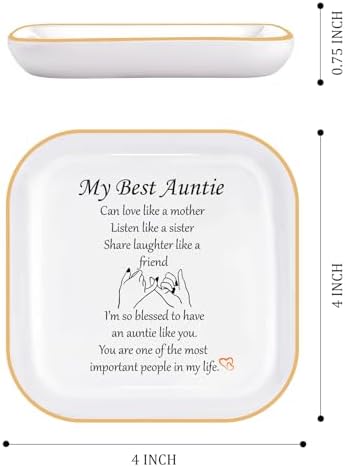 PUDDING CABIN Auntie Gifts Ceramic Jewelry Dish - Best Aunt Birthday Christmas Ring Tray - Image 3
