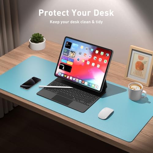 Aothia Large PU Leather Desk Pad Protector – Non-Slip Mouse Pad & Writing Mat for Office/Home, Waterproof, Easy to Clean (31.5" x 15.7", Blue Topaz) - Image 6