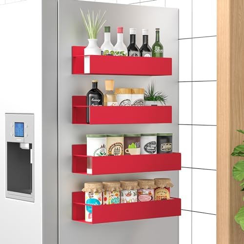 HuggieGems 4 Pack Magnetic Spice Storage Rack Organizer for Refrigerator and Oven, Red Fridge Organizers and Storage by HuggieGems
