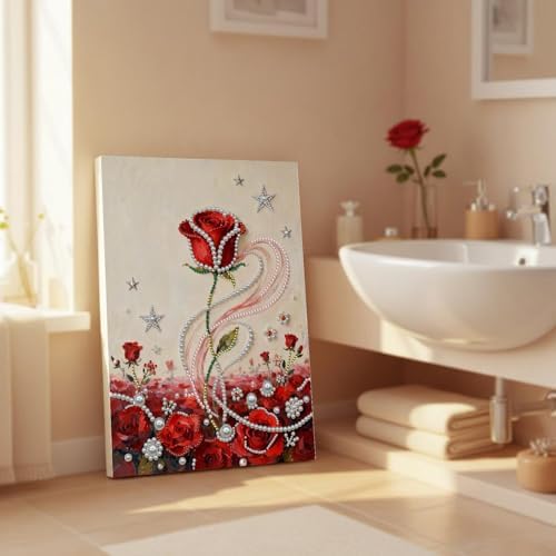 DIY Pearl Painting with Frame, Creative Design, Handmade Stress-Relieving Home Wall Decoration, Includes Frame and Tools-Red Rose-3 - Image 3