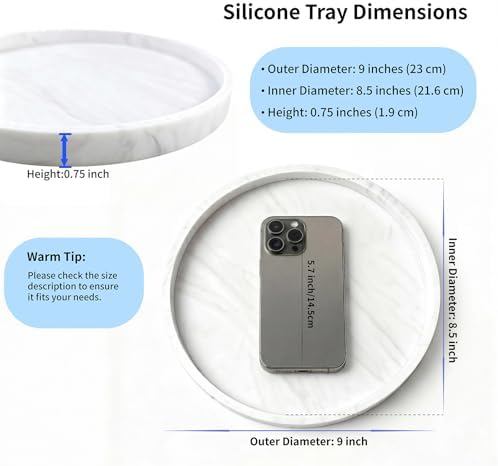 Silicone Bathroom Tray, Round Vanity Tray, 9" Marble White - Image 4