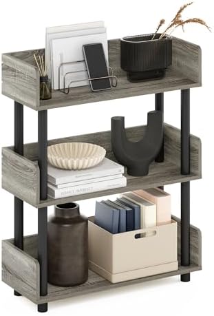 Furinno TURN-N-TUBE Display Shelf, 3-Tier Storage Shelves with Side Panels, Open Shelves Book Shelf with Rounded Corner Top Edges, for Organization and Storage, Living Room, Home Office, French Oak by Furinno-FitsYourSpaceFitsYourBudget