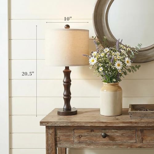 BOBOMOMO 20.5" Classic Table Lamps Set of 2, Farmhouse Nightstand Lamps with Dark Wood Grain Resin Base & Linen Shade, Small Bedside Lamps for Bedroom, Living Room, Home Office & Cozy Apartment Décor - Image 4