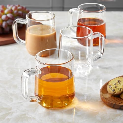 Glass Coffee Mugs, 14 oz Glass Coffee Cups Set of 4, Clear Borosilicate Glass Mugs with Handles for Cappuccino, Tea, Latte, Hot/Cold Beverages, Wine, Americano - Image 7