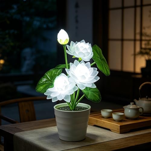 Artificial White Lotus Flower Lamp Flower Night Light for Home Yoga Studio Meditation Decor, Gifts for Women Mom Grandma Girlfriend on Birthday Christmas Valentines Mothers Day - Image 5