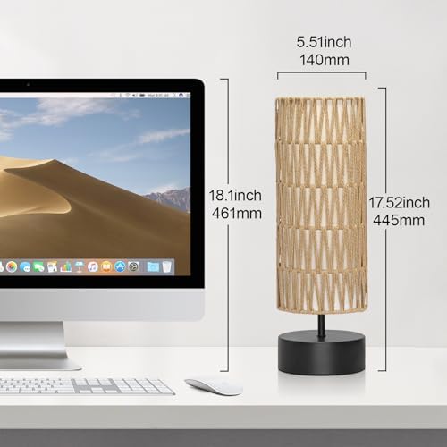 Rattan Table Lamp, Touch Control Bedside Table Lamp with Black Base, 3 Way Dimmable Nightstand Lamp with Dual-layer Shade, Boho Night Light for Bedroom Living Room Home Office, 9W LED Bulb Included - Image 4