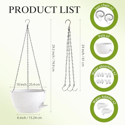 10 Inch Hanging Baskets 2 PC with Chains, Self-Watering Hanging Planters for Indoor Outdoor Plants, Plastic Hanging Flower Pots,Speckled White - Image 2
