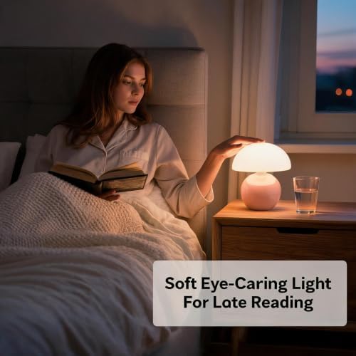 Cute Mushroom Table Lamp, Mid Century Modern Decor, Cozy Oasis Lighting, Unique Bedside Nightstand Lamp for Bedroom Living Room Office, Ideal for Home Decor Lovers, Kids & Adults(Pink) - Image 4
