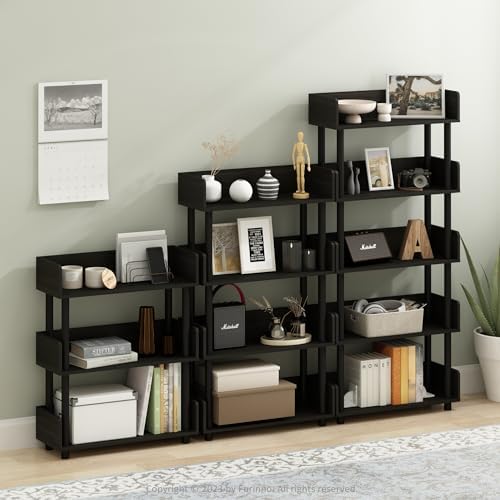 Furinno TURN-N-TUBE Display Shelf, 3-Tier Storage Shelves with Side Panels, Open Shelves Book Shelf with Rounded Corner Top Edges, for Organization and Storage, Living Room, Home Office, Espresso - Image 2
