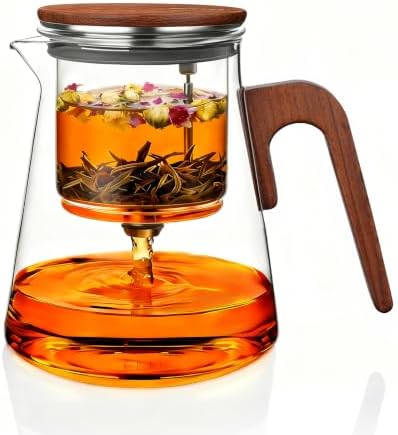 ZENS Magnetic Glass Infuser Teapot for Loose Tea, 27oz Walnut Wood Handle by ZENSLIFESTYLE