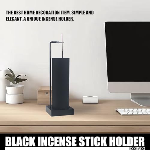 Incense Holder for Sticks,Incense Burner Holder,Modern Incense Holder for Stick with Glass Ash Catcher,Insence-Stick Holder [Anti-Ash Flying] for Yoga Spa (Upside Down Full Black) - Image 7