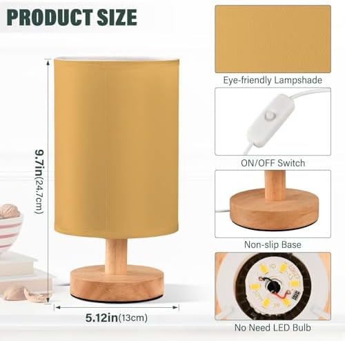 Tangerine Print Bedside Table Lamp for Bedroom Small Lamps for Nightstand Lamp with Fabric Lampshade LED Desk Lamps for Living Room Home Office Dorm Kids Room - Image 3