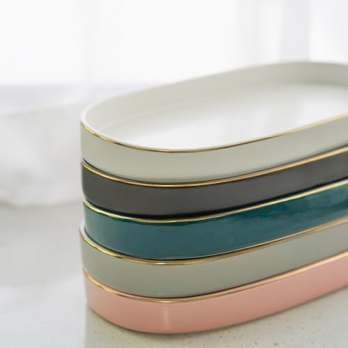 10x5 Bathroom Vanity Tray, Oval Ceramic Decorative Perfume Candle Tray for Bathroom/Kitchen Counter, White - Image 5