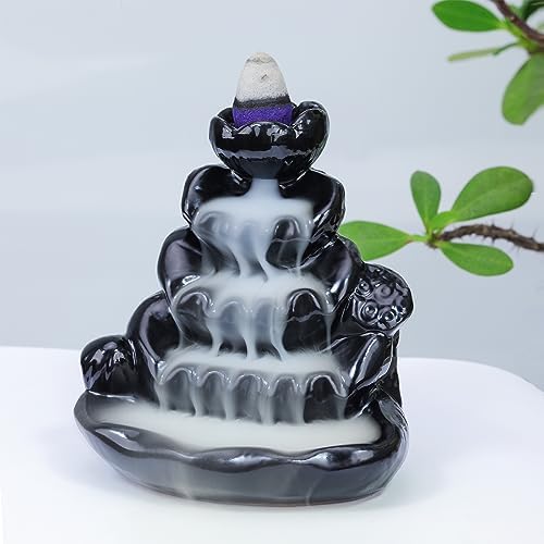Ceramic Waterfall Incense Burner, Backflow Incense Holder, Incense Cone Burner for Yoga Meditation and Home Decor (Lotus Leaf) by WEWAYSMILE