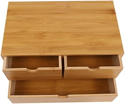 Bamboo Desk Organizer Small Retro Bamboo Tabletop Storage Box with Drawers& Recess Handles for Office Home Supplies Table Storage Collector 13 * 7.5 * 6in (3 Drawers/2 Top&1 Bottom) - Image 6