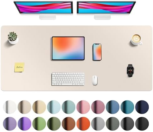 Aothia Faux Leather Desk Mat - Non-Slip PU Leather Desk Blotter, Waterproof Writing Surface, Large Desk Pad for Office & Home (Eggshell, 55" x 24") by AothiaSimpleNaturalUnique