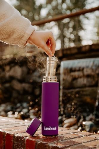 The London Sip Multi-Purpose Travel Mug and Tumbler Fruit Infused Flask Hot and Cold Double Wall Stainless Steel Thermos with Extra-Long Infuser, Purple - Image 3
