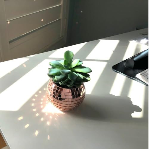 Mini Disco Ball Planter (Rose Gold Color) Mini Vase Indoor Planter for Eucalyptus Plant for Shower Housewarming Gift Ideas Cute Desk Accessories Aesthetic Decor Rose Gold - Image 3