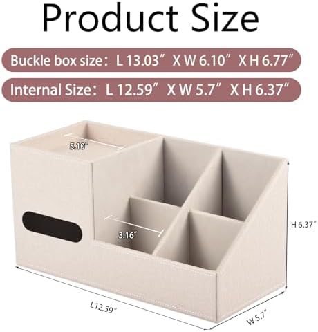 Plus Size Tissue Box Cover-Square Linen Tissue Cover with Side Storage and Tray,Modern Makeup Organizer,Leather Tissue Holder Decorative Cube Organizer for Living Room Vanity NightStand Office,Beige - Image 3