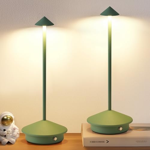 Modern Cordless Table Lamp Set of 2, Green Portable LED Desk Lamps by NEWSEE