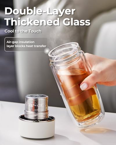 MagnaDrop Tea Tumbler – Double Wall Glass Tea Infuser Cup with Magnetic Steep Control & Bead Switch, Leakproof Travel Mug for Loose Leaf, 12.5oz - Image 5