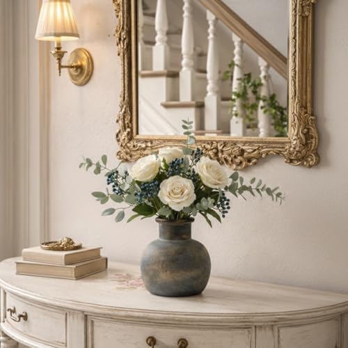 SIDUCAL Ceramic Rustic Farmhouse Vase | 6 Inch Pottery Decorative Flower | Boho | Terracotta Vase for Home Decor Table, Living Room, Bathroom Decoration, Shelf Decor, Mantel, Bronze - Image 6