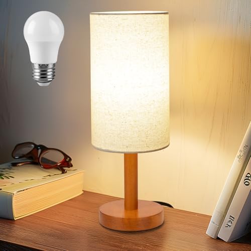 LALISU Small Table Lamp，Nightstand Lamp Wood Base Bedside Lamp Plug in by LALISU