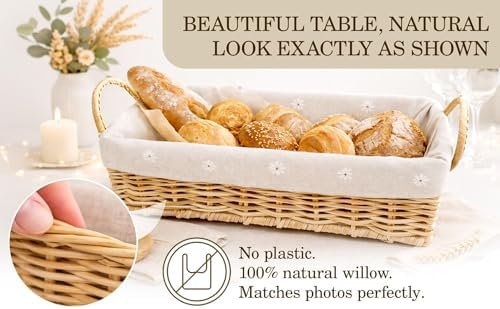 Scalloped Natural Rattan Storage Basket with Removable Cotton Lining, Leather Handles for Home, Kitchen, Bathroom Organization - Image 7