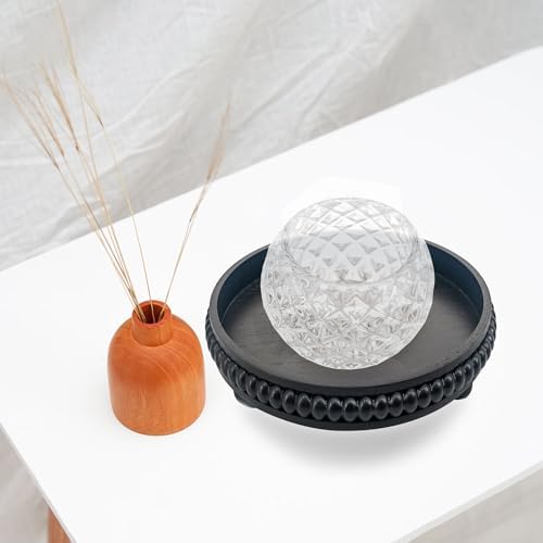 FramePro Decorative Tray 12in Round Wood Beaded - Black Serving Tray Risers for Living Room, Coffee Table, Kitchen or Farmhouse Display - Image 6