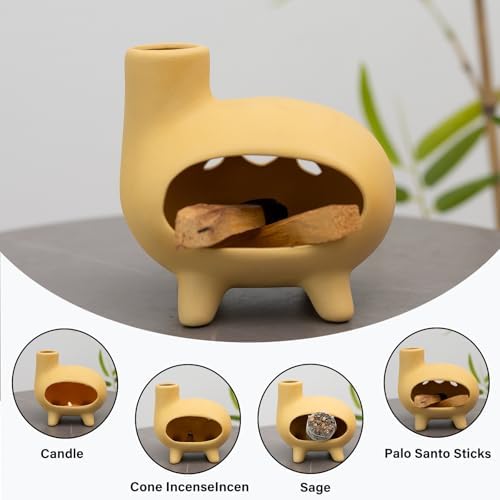 Handcrafted Yellow Clay Palo Santo Burner, Chimney Footed Sage Holder - Image 5